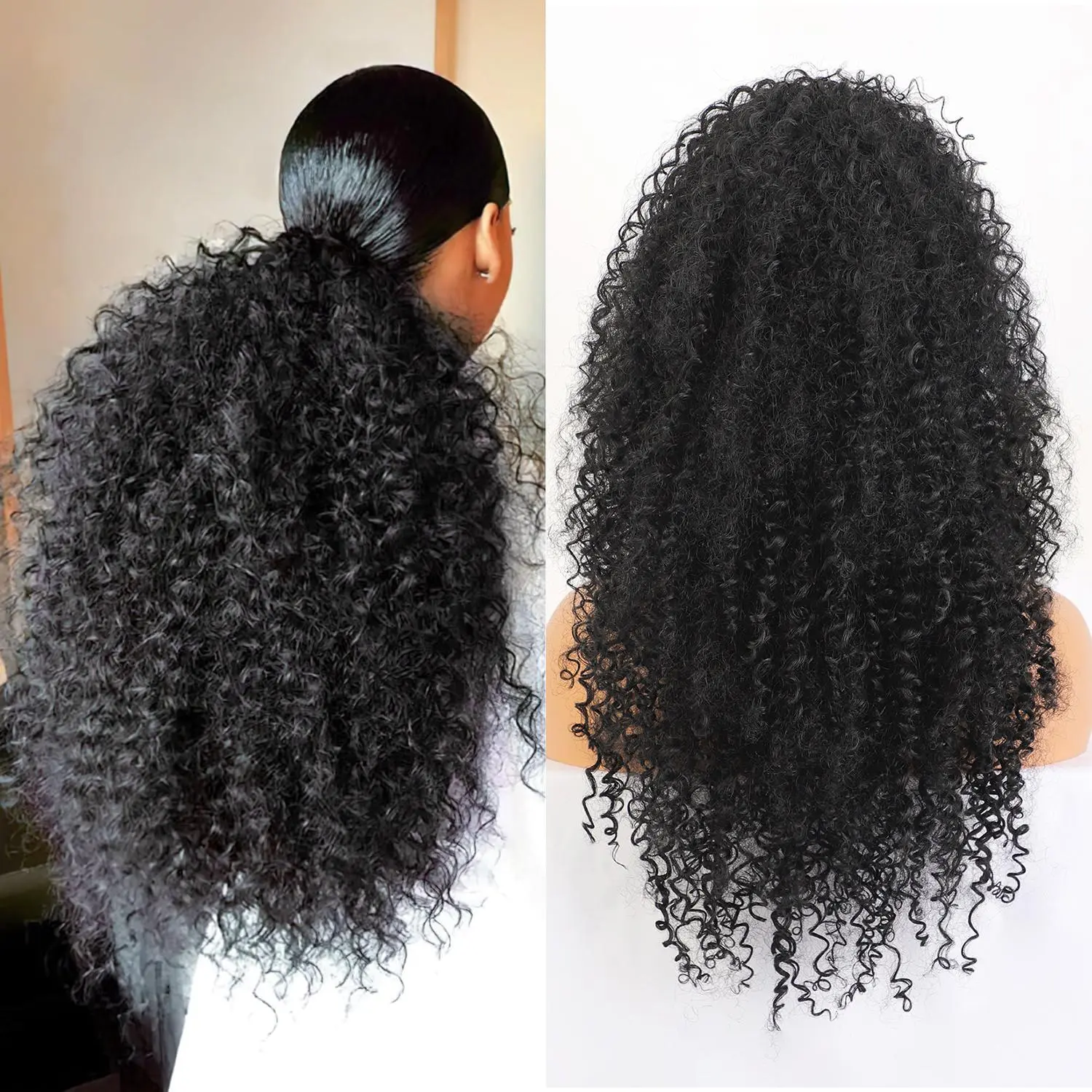 Drawstring Ponytail 24 Inch Deep Curly Heat Resistant Synthetic Instant Clip Ponytail Extension Protective Style Afro Kinky Curly Hair Pieces for Women