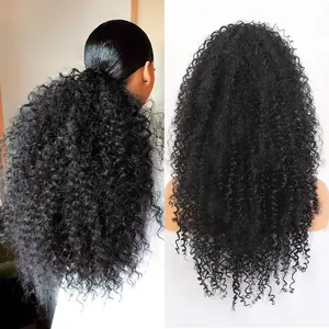 Drawstring Ponytail 24 Inch Deep Curly Heat Resistant Synthetic Instant Clip Ponytail Extension Protective Style Afro Kinky Curly Hair Pieces for Women
