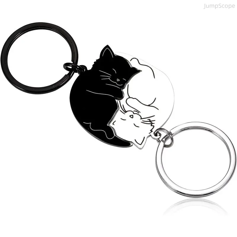Cat Lovers' 2-Piece Black & White Yin Yang Keychain Set, Durable Stainless Steel Matching Couple Keyrings, Cute Cartoon Kawaii Accessories, Keychain Collectible, Keychain Figure, Stainless Steel Jewelry