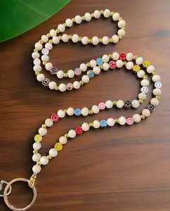 Smiley Face Custom Wood Beaded Lanyard