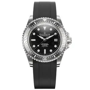 Oceaneva Men's Deep Marine Explorer II - 1250M Swiss Dive Watch with Black Damascus Steel Dial & FKM Rubber Band