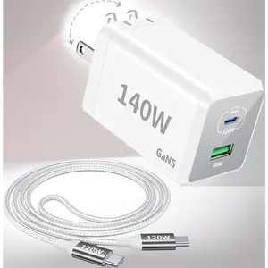 Ditch the Bulky Brick! 140W GaN Charger is Smaller, Faster, and Has 2 Ports. Rapidly Charge Your 16" MacBook Pro, iPhone, and iPad Simultaneously. Includes 5ft Cable.