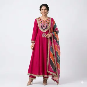 Indian Cultural Dress - Colorful with Colorful Duppatta - Pink Traditional Outfit Featuring Vibrant Embroidery Womenswear Casual