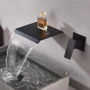 Wateall Wall Mount Faucet Bathroom Bathtub Tub Faucet Bathroom Sink Faucet Single Handle Tub Filler Rough-in Valve Included Matte Black Modern Basin Mixer Tap