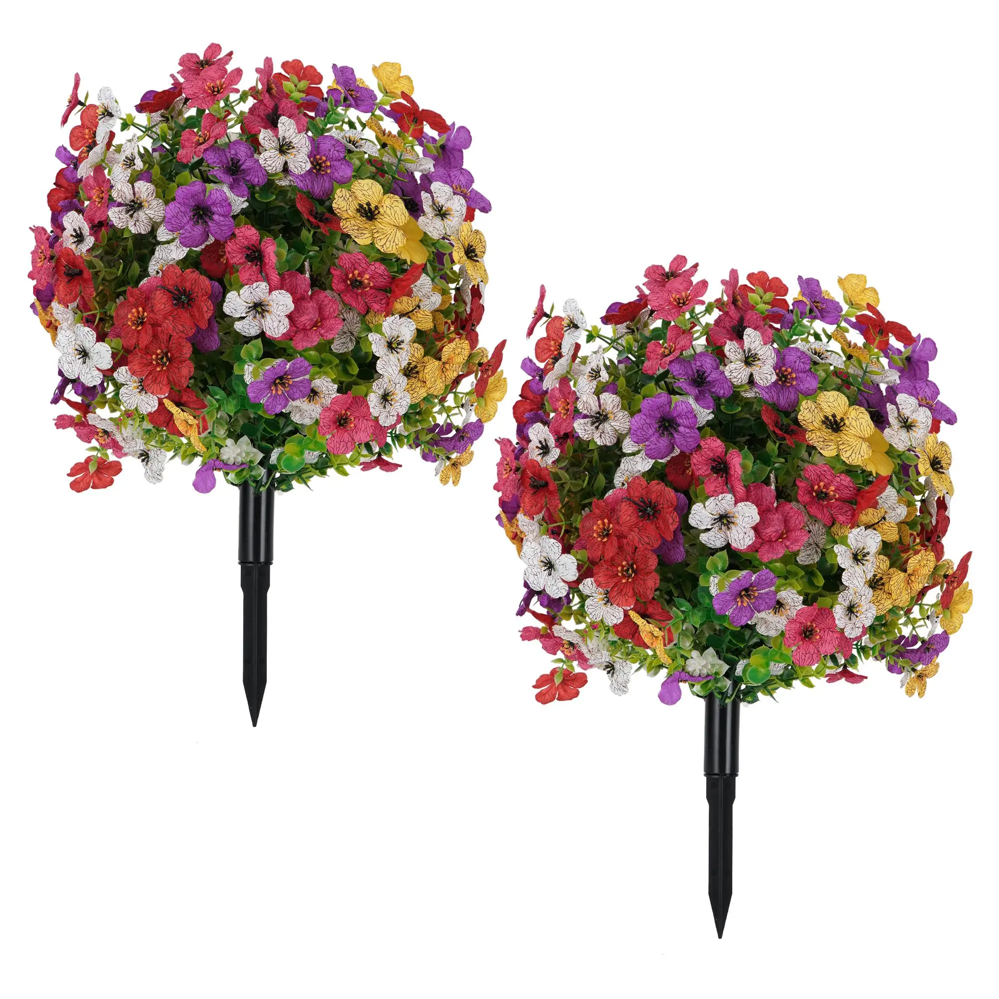 2Set 13in Artificial violet potted ball-shaped trees, equipped with ground stakes. UV-resistant artificial shrubs, realistic evergreen faux plants, perfect for indoor and outdoor porch and garden decoration. (Vase not included)