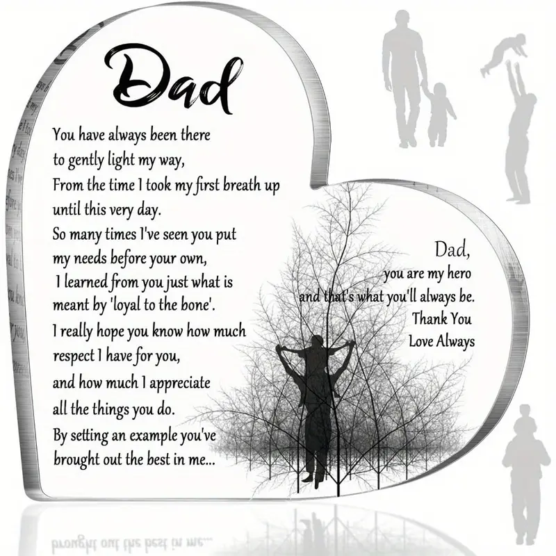 1pc, Father's Day Gift For Dad Acrylic Heart Sign Gift Sympathy Thankful Quote Blessed Wish Memorial Gift Table Centerpiece Decor From Son Daughter For Father's Day Gift