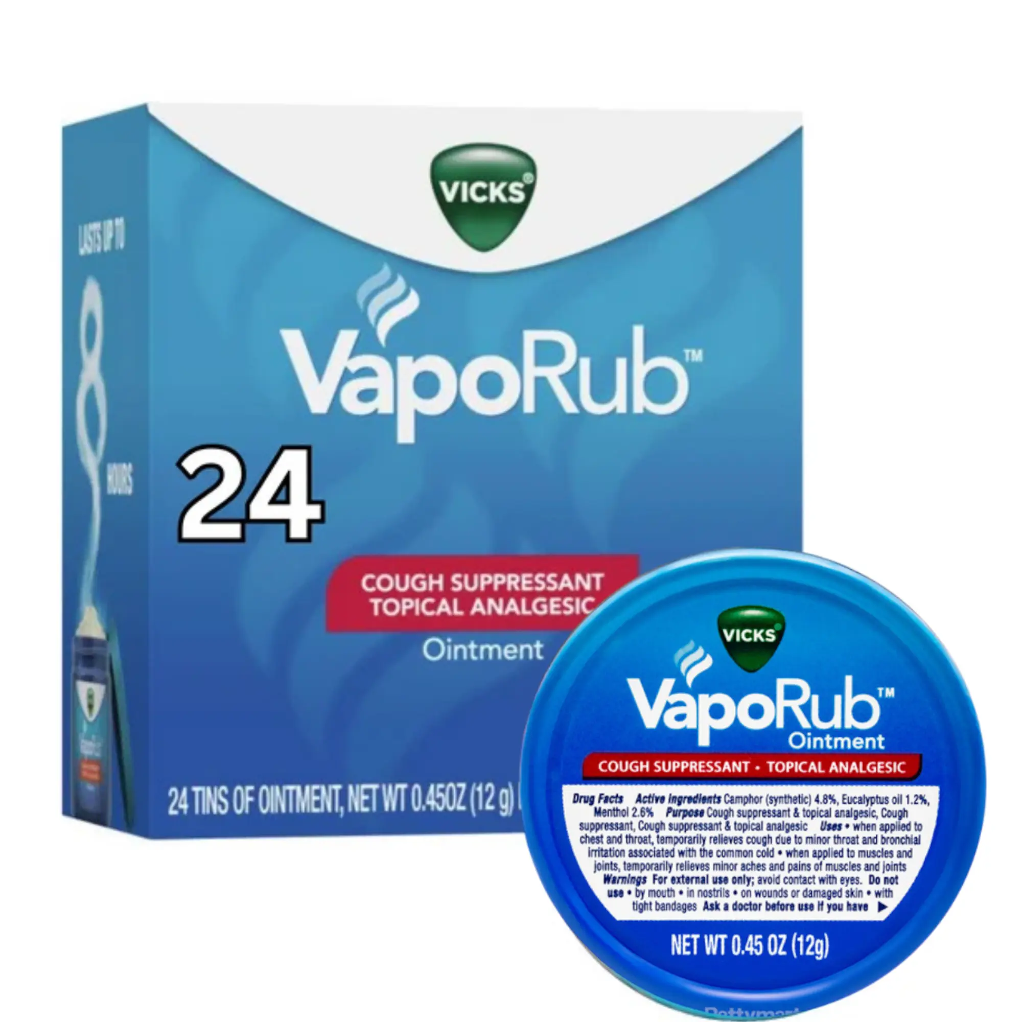 Vicks Cough Suppressant Topical Analgesic Ointment Travel size 0.45oz/12g each 24-Count