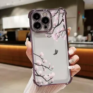 Trendy and stylish purple flower and butterfly themed anti-shock airbag electroplated phone case,for iPhone 17 Pro Max Phone Case 17 Air 16 E 15 Plus 14 13 12 11 X XS XR, Samsung Galaxy S22 S23 S24 S25 ULTRA FE Plus EDGE