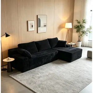 96" Modern L-Shaped Sectional Sofa, Right Facing Corner Couch with Deep Seat, Black Sectional Sofa for Living Room Apartment