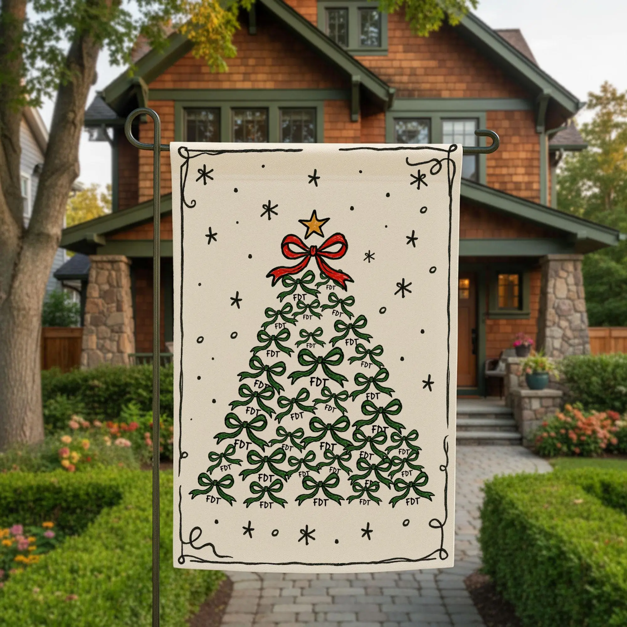 Coquette Bow Christmas Tree Flag, Fdt Flag, red bow xmas flag, holiday house flag, festive porch flag, christmas garden,