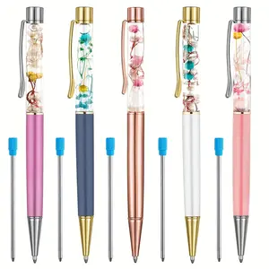 Dried Flower Ballpoint Pen, 1/10/15pcs Dried Flower Design Ballpoint Pen Set with Blue Refill, Creative Writing Pen for School & Office, Gift for Classmate & Colleague