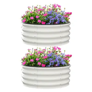 Garvee and Oval Galvanized Steel Raised Garden Beds in Various Sizes, Durable Metal Planter Boxes with Open Base, Ideal for Outdoor Planting of Vegetables, Flowers, and Herbs
