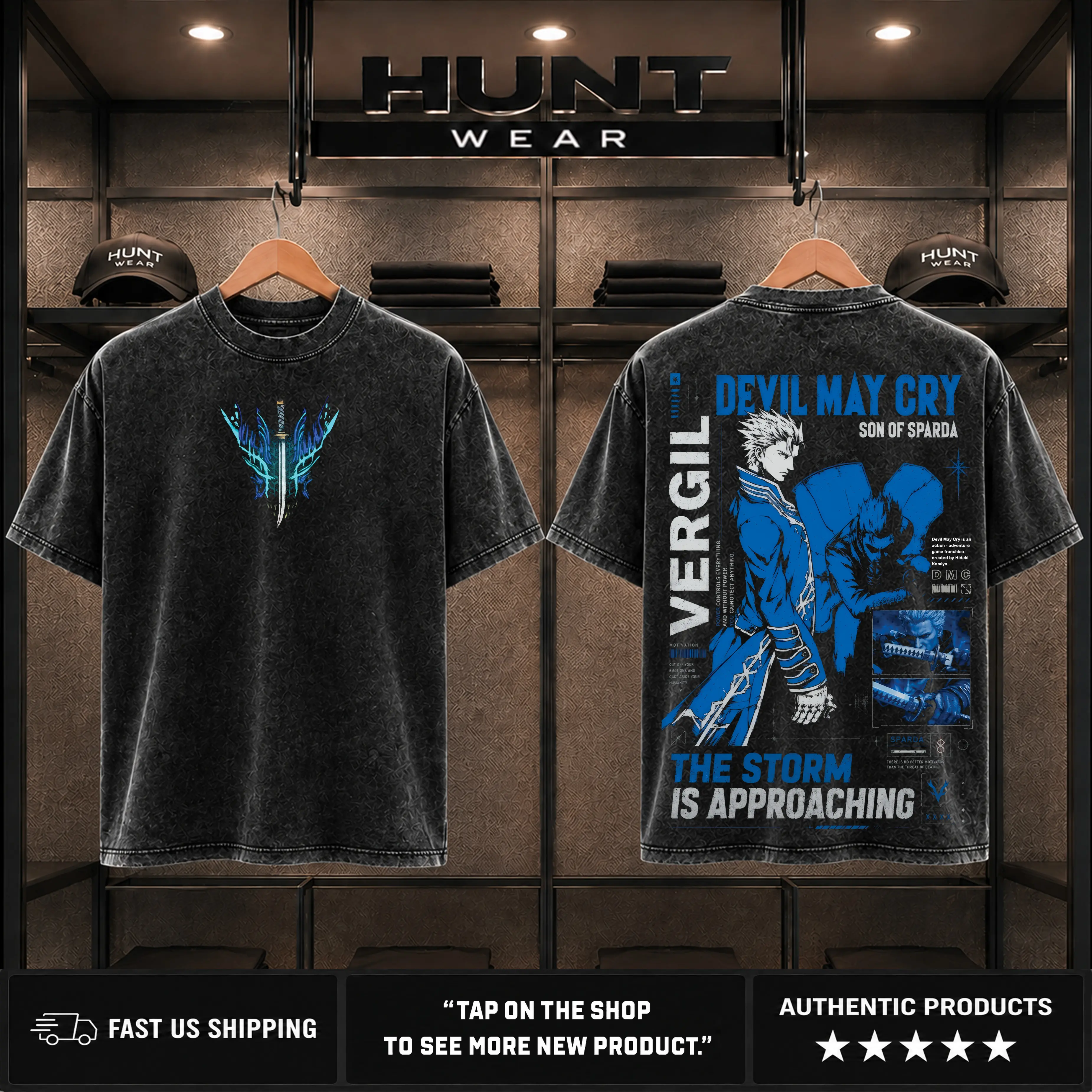 Devil May Cry Graphic Tee Vergil Yamato Sword Pop Art Vintage Wash Tee, Streetwear Y2K Merch Tee Gift For Game Fan Clothes