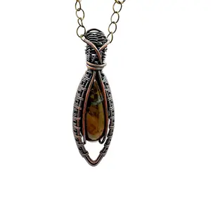 Handcrafted Custom Copper Wrapped Moss Agate Pendant
