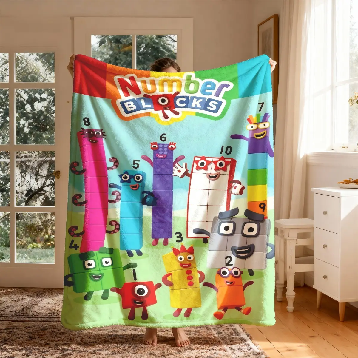 Numberblocks Cartoon Theme Flannel Throw Blanket, Large Size, Soft Lightweight Warm Breathable Wrinkle-Resistant Anti-Pilling All-Seasons Blanket for Home Office Bed Sofa Camping, Kids-Adult Friendly
