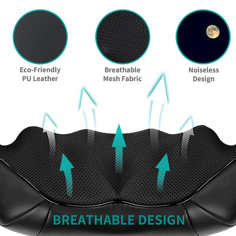 Shiatsu Neck and Back Massager with Soothing Heat, Ergonomic 8 Deep-Kneading Massage Nodes with Heat Electric Shiatsu Back Massager for Neck Shoulder & Body Muscle Relief Portable 12V DC Power Supply - Black
