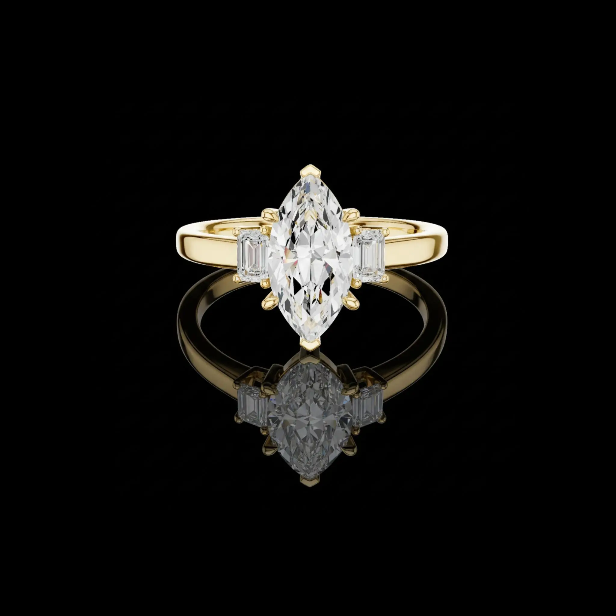 Marquise Cut Lab Diamond Ring with Baguette Side Stones Marquise Cut Lab Diamond Ring with Baguette Side Stones