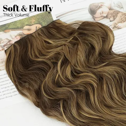 AISI HAIR 20-Inch Clip Hair Extensions, 4PCS Heat-Friendly Synthetic Artificial Long Wavy Hairpieces with Double Wefts for Secure Fit, Thick for Women’s Casual Wear