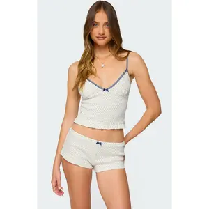 Edikted Women's Avalon Dotted Pointelle Ruffle Tank Top