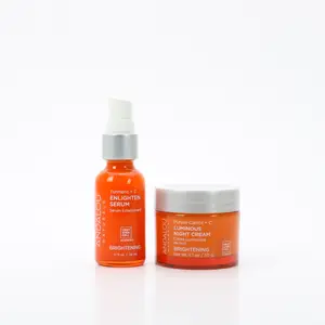 Andalou Night Repair Serum + Cream Routine - includes Brightening Purple Carrot + Vitamin C Luminous Night Cream and Turmeric + Vitamin C Enlighten Serum
