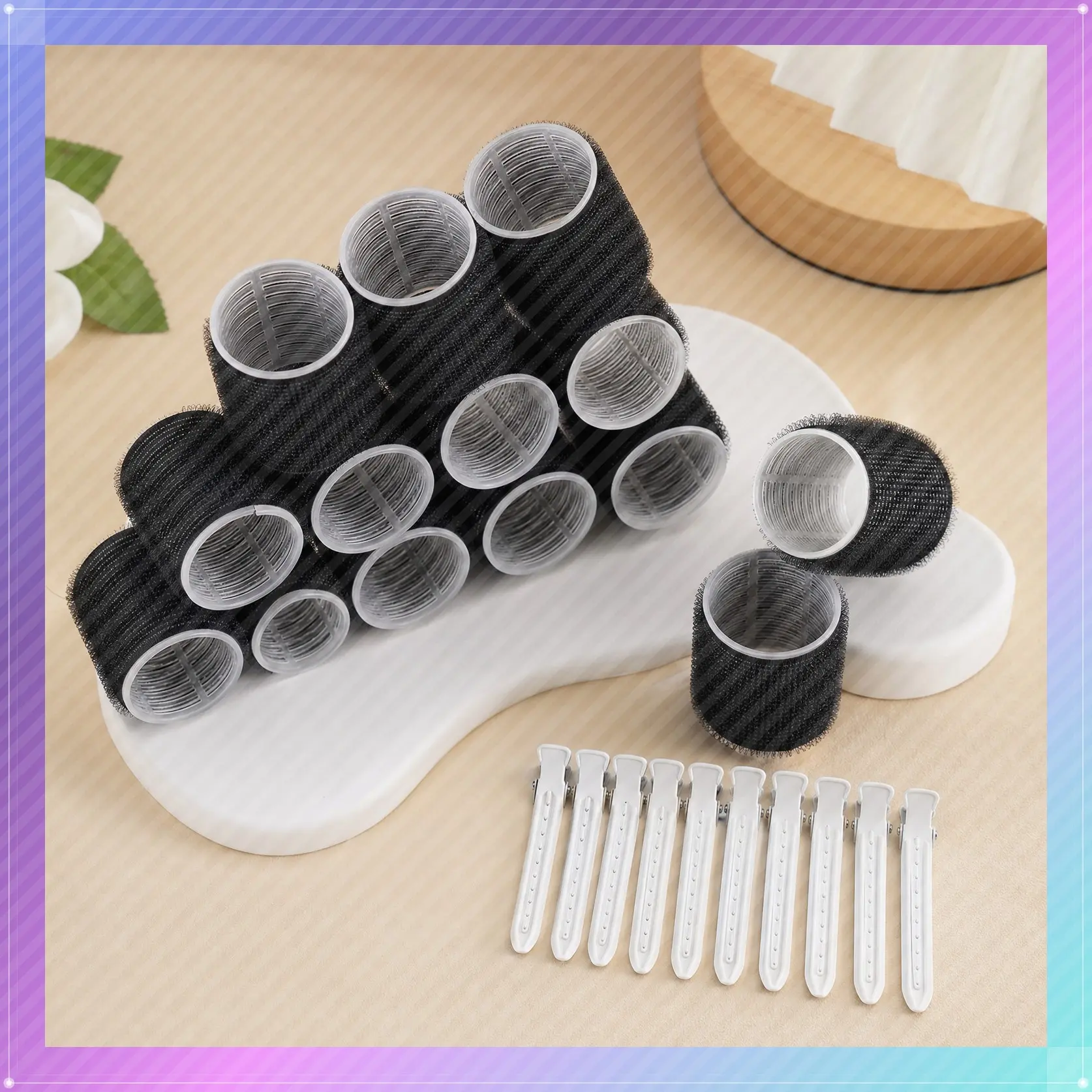 24 Pieces - 12 Jumbo Rollers and 12 Clips for Long Thick Hair Volume Brush Heatless Curling(Black/Purple/Blue)