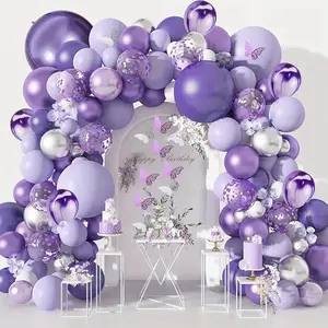 148pc Lavender Purple Balloon Garland Arch Kit - Enchanting Butterfly Decorations for Baby Shower, Birthday, Wedding - Includes 10 Stickers & Confetti Metallic Balloons - A Magical Easter Party Essential