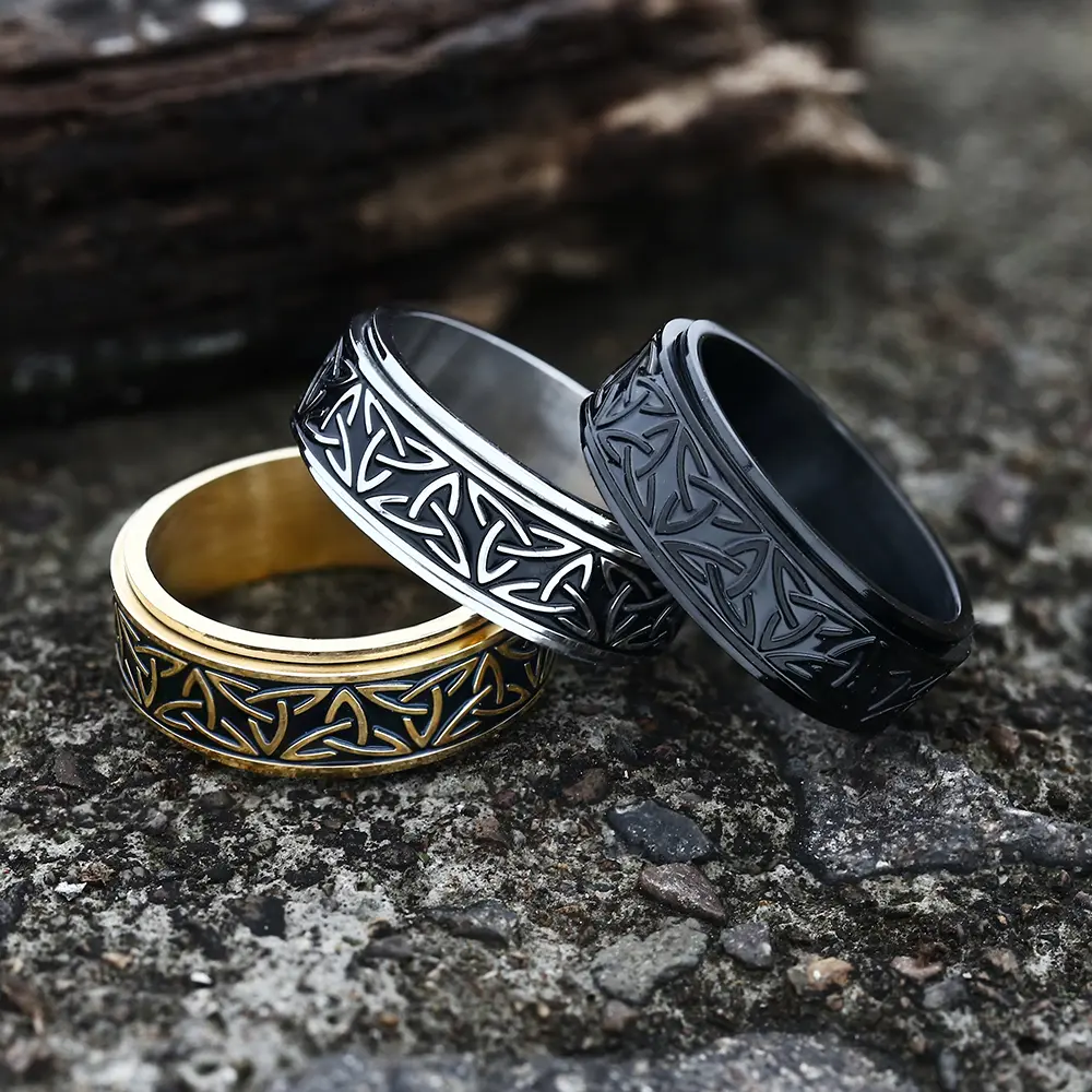 GTHIC Ethnic Viking-Celtic Triangle Knot Fidget Spinner Ring - 8mm Stainless Steel Unisex Fashion Ring, Unique Tarnish-Resistant Adult Everyday Wear Jewelry, Gifts for Boyfriend