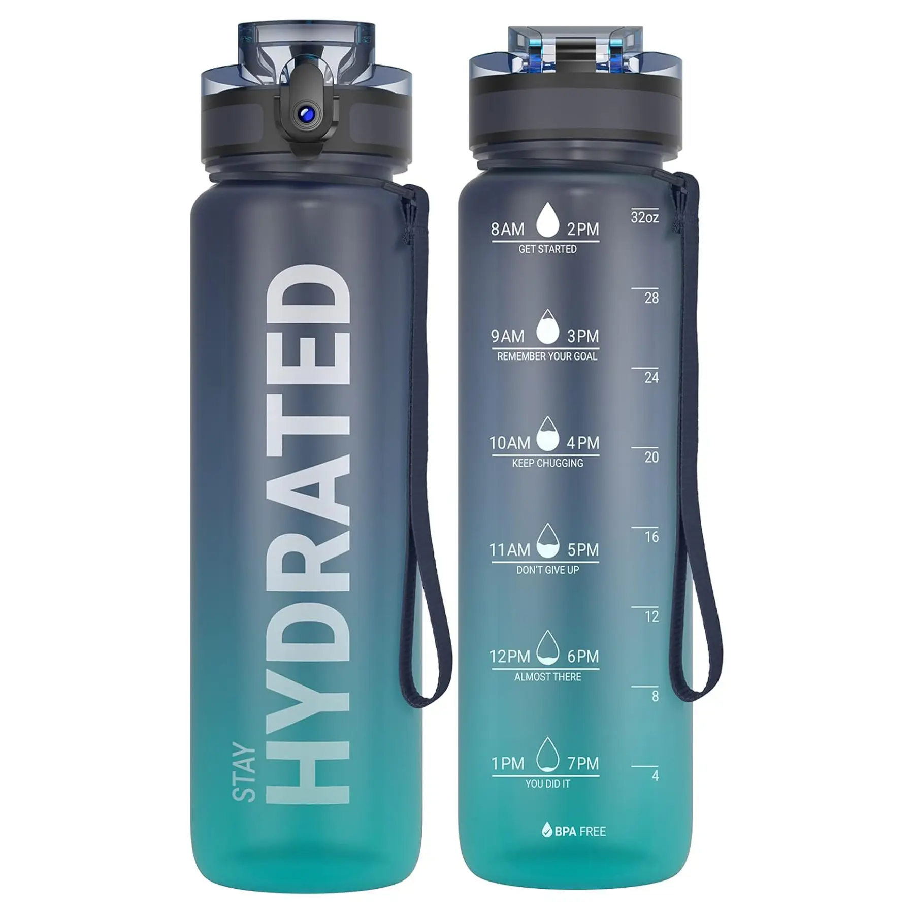 Sahara Sailor Water Bottle 32oz, Durable and Leakproof Water Bottles Motivational with Time Marker, Tritan, BPA Free, Wide Mouth with Easy Clean Brush for Gym, Travel, Home, School, Office (1 Bottle)