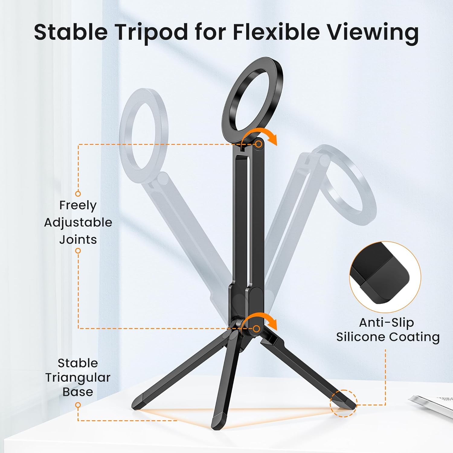 Magnetic Foldable Phone Tripod, Portable Adjustable Stand for iPhone MagSafe, Desk Travel Selfie Live Stream Holder