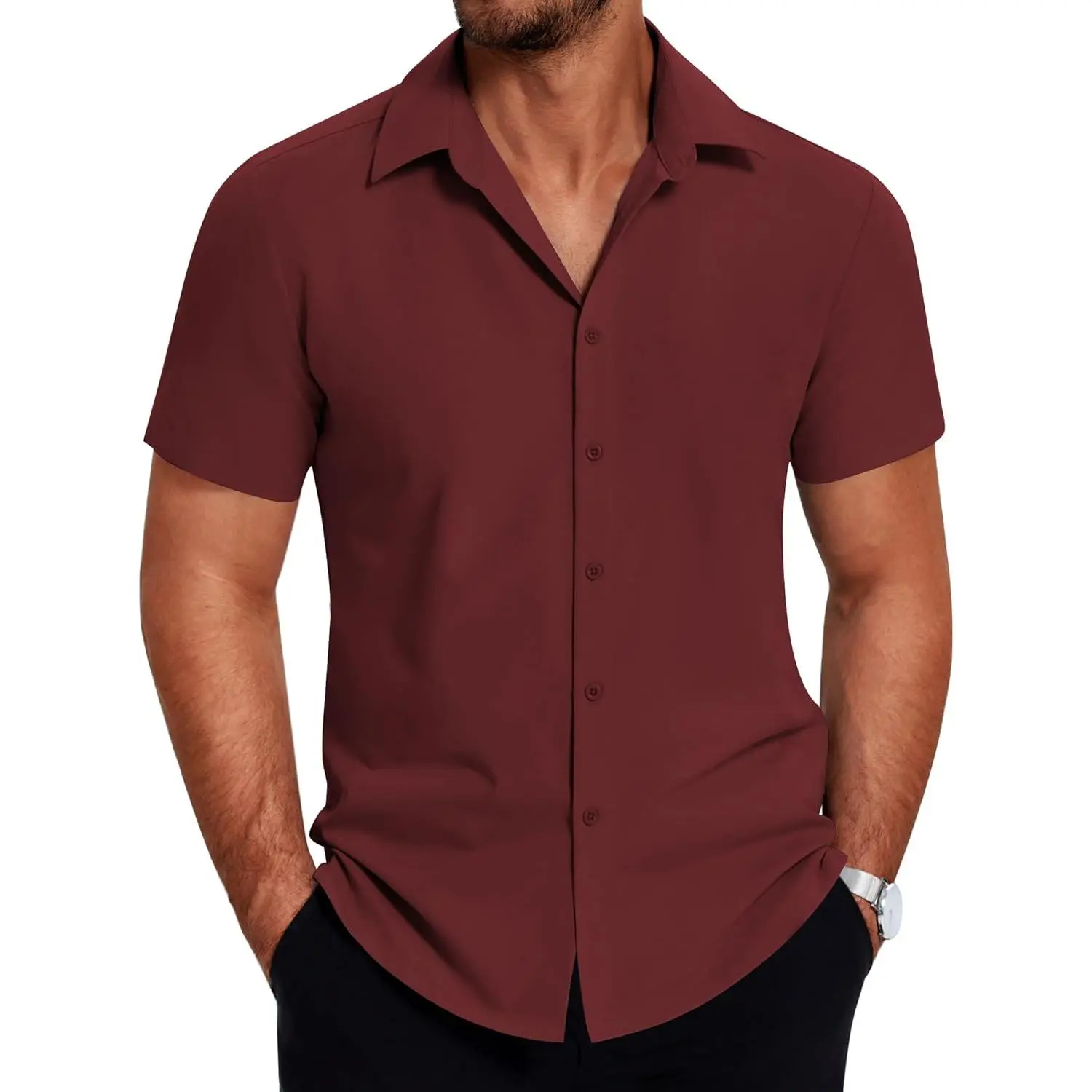 Mens Dress Shirts Short Sleeve Lightweight Wrinkle Free Untucked Button Down Shirt shirt summer beach vacation shirt Formal Menswear