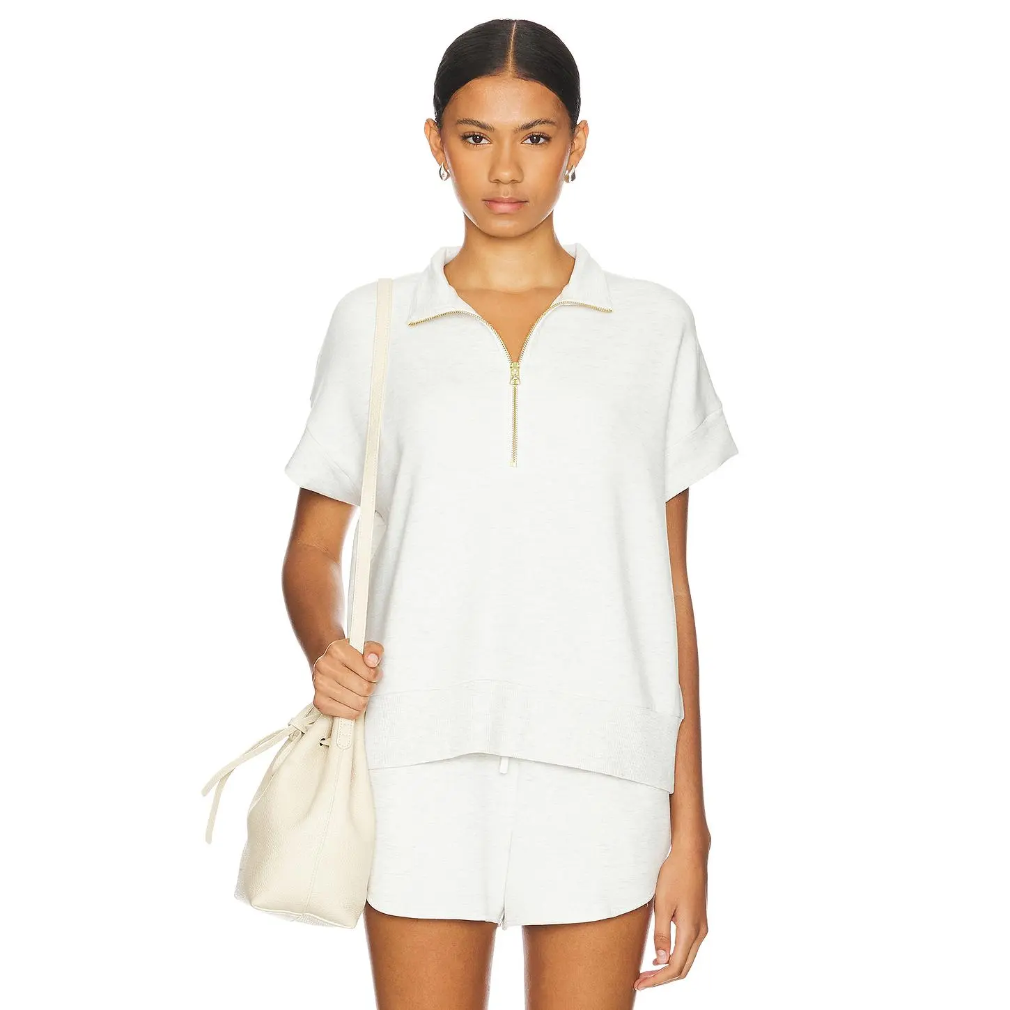 Varley Ritchie Short Sleeve Sweatshirt in Ivory Marl