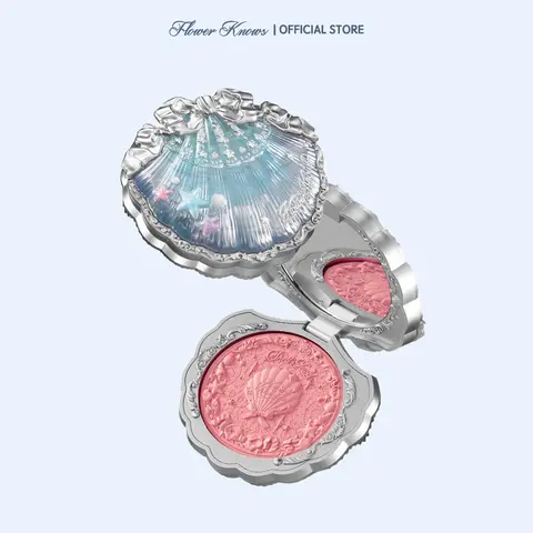 Flower Knows Shell's Jewel Collection Satin Blush, Glowup Pink Powder Blush with Shimmer, Glycerin & Squalane Infused, Hydrating, Nourishing, Smooth Blendable High-Pigment, Long-Lasting Radiant Glow, Gifts for Women, #sohochic, Ideal for Christmas gift, B