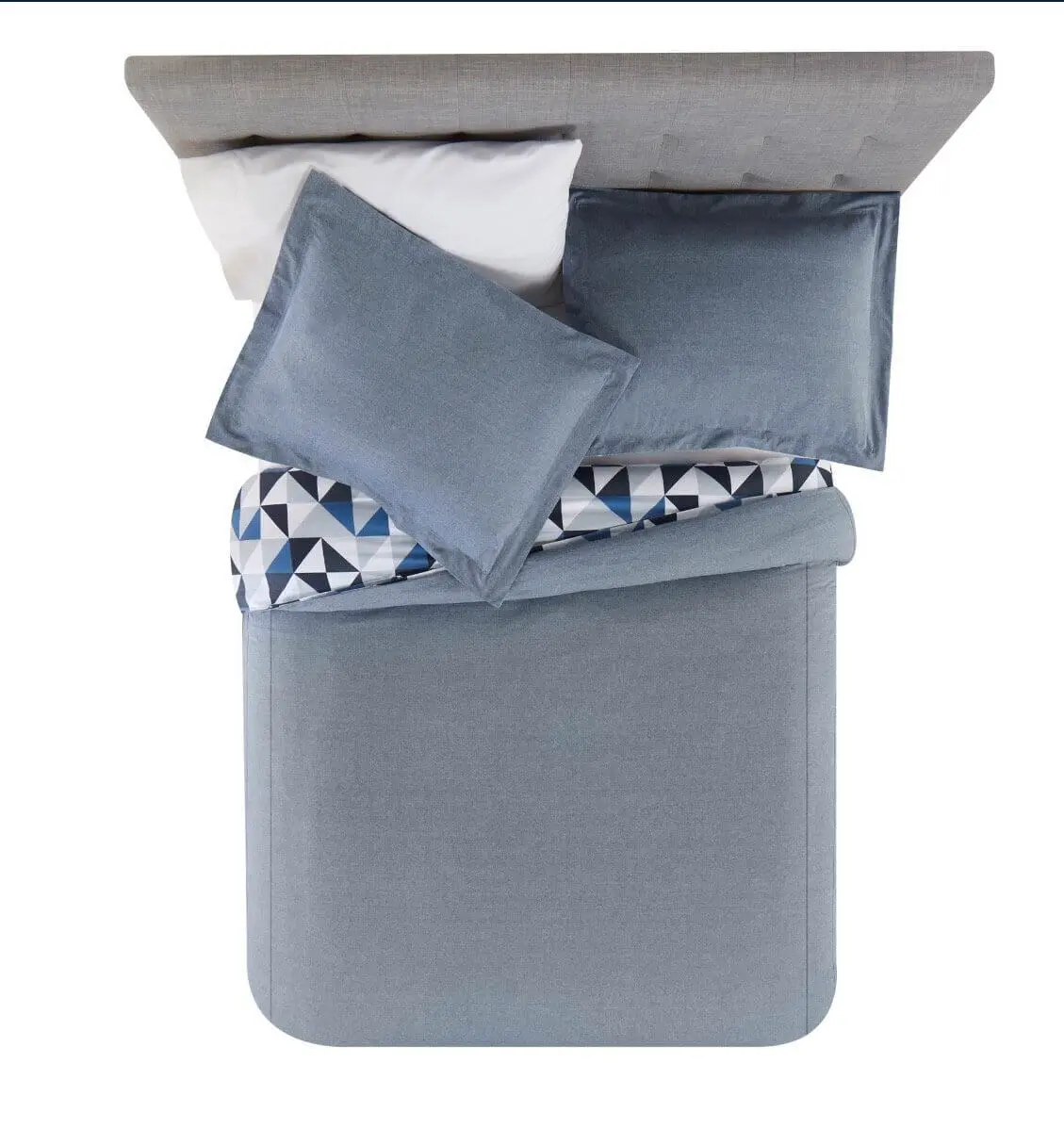Better Homes & Gardens Classic 2-Tone Reversible Cotton Chambray Full/Queen Duvet Cover Set - Triangle Patch Design, Quick Swap Feature, All-Season, Breathable, Machine Washable, Two-Tone