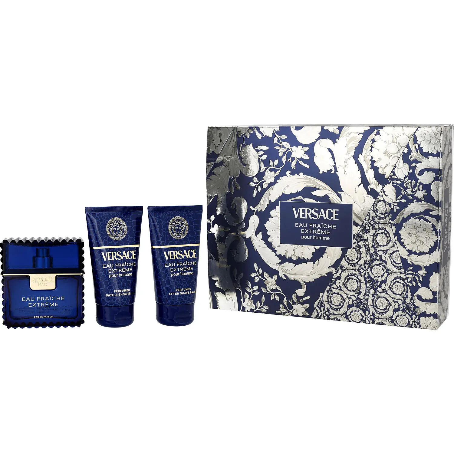 Versace Man Eau Fraiche Extreme Set-Eau De Parfum Spray 1.7 Oz & Aftershave 1.7 Oz & Shower Gel 1.7 Oz For Men
