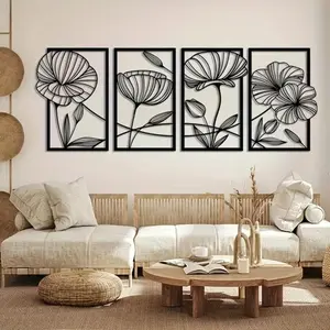 4pcs Metal Flower Wall Decoration, Flower Abstract Wall Hanging Sculpture Minimalist Decoration, Home Hanging Wall Art