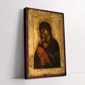 1 Piece Virgin Mary and Jesus Greek Icon Canvas Art - Framed Religious Decoration, Religious Wall Art, Suitable for Home, Size 29.97X 39.88cm