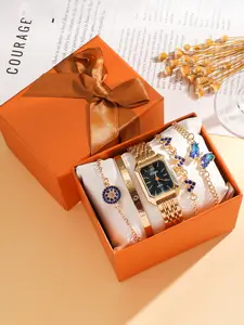 Elegant Luxury Alloy Quartz Watch and Bracelet Jewelry Set for Fashionable Women, 5pcs Set with Exquisite Decoration for Daily Wear, Fashionable Analog Watch
