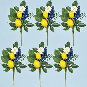 6 Packs Artificial Fruit Lemon Picks with Greenery - Summer Lemon Branches Decor for Home Vase - 12 Inch Kitchen Table Decorations - Reusable Spring Summer Floral Arrangement - Eucalyptus Leaves Accents Decorative Plants Ornaments Flower