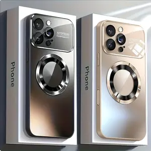 Desert Titanium Luxury Matte Magnetic Wireless Charging Phone Case with Glass Lens Protector for iPhone 11 - 17 Pro Max Soft Bumper Shockproof Smartphone Protection for Daily Use Cellphone Casing  christmas phone cases