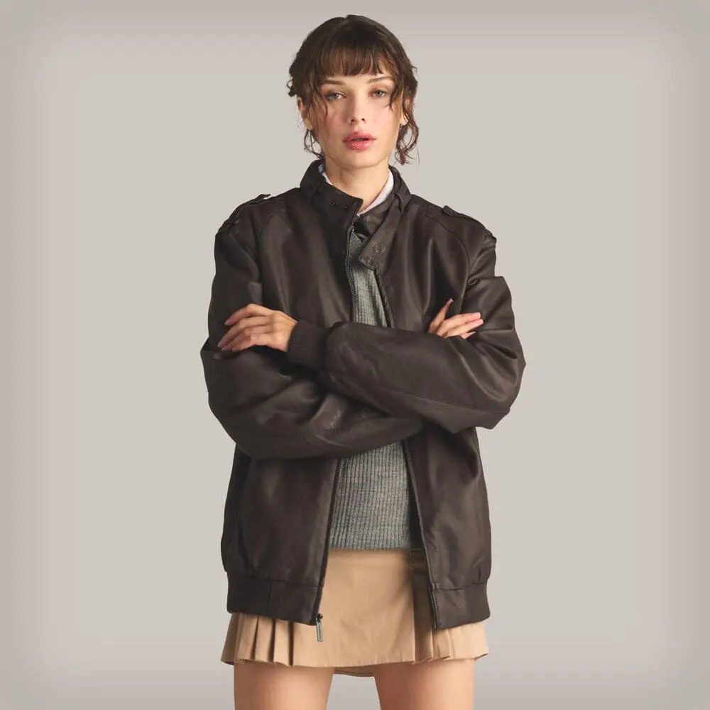 Women's Faux Leather Iconic Racer Oversized Jacket Fabric Soft