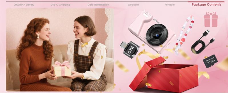 Dual-camera fully automatic digital camera 64MP, built-in beauty filter, 4K retro CCD card camera, 18x, 2000 mAh, free 32GB TF card, OTG Dual-camera fully automatic digital camera 64MP, built-in beauty filter, 4K retro CCD card camera, 18x, 2000 mAh, free 32GB TF card, OTG