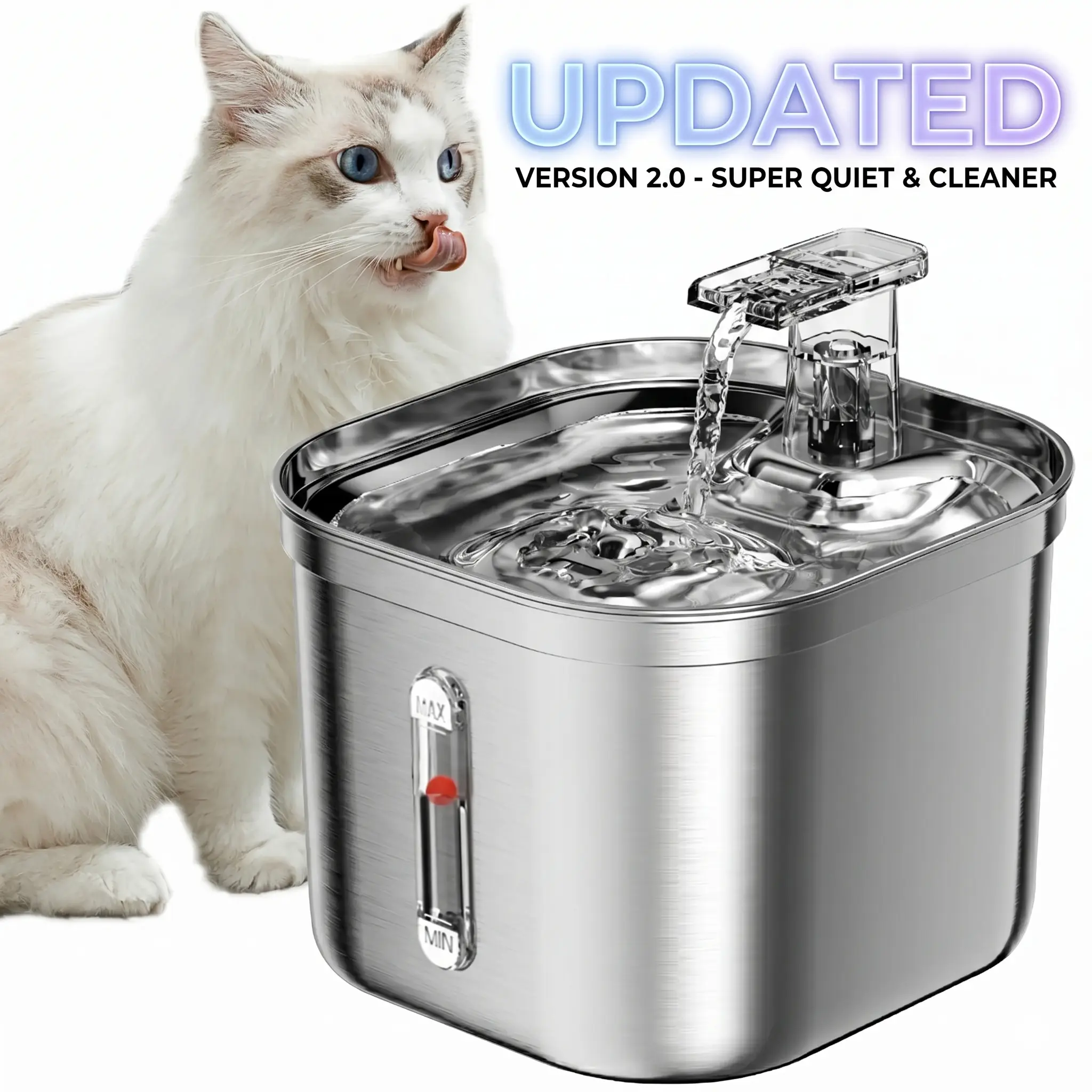 Cat Water Fountain, Stainless Steel Pet Water Fountain for Cats Inside, 3 Filters&Ultra-Quiet Pump, 2.2L/73oz Automatic Dog Dispenser Water Bowl, Indoor Water Dispenser for Cats, Small Dog sand Pets , Quiet Circulating Pet Fountain