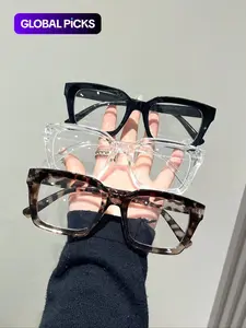 Unisex Simple Eyeglasses Set in Leopard, Clear and Solid Color , Trendy Square Frame Eyeglasses for Everyday Use, Fashion Accessories for Outdoor Activities, Leopard Pattern Eyeglasses, Stylish Square Frames