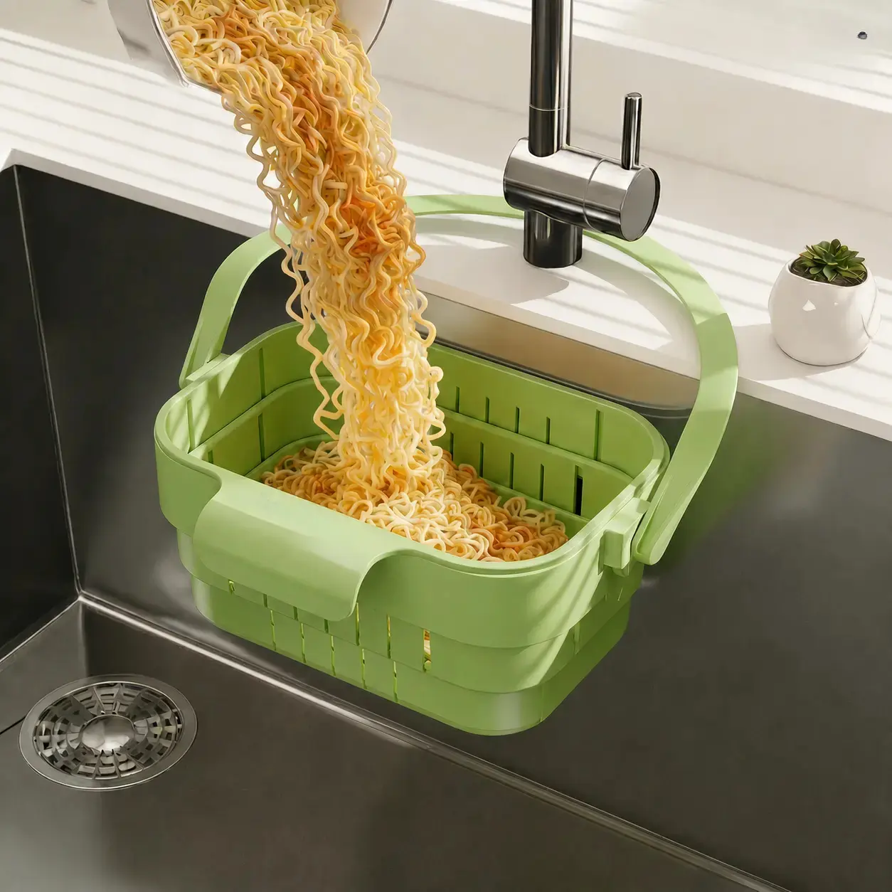 Stainless Steel Foldable Hanging Kitchen Sink Drain Basket - Compact, Self-Dump, Hands-Free Hygienic Design, High-Efficiency Anti-Clog Strainer, Tool-Free Installation, Slim Space-Saving, Easy-Clean Home Organizer Storage Rack
