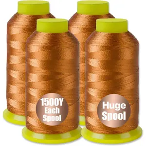 4 count Bright Brown Nylon Thread for Sewing, 210d/3 Upholstery Thread Heavy Duty, 4 Cone of 1500 Yards Each Leather, Serger Overlock Machine for Sewing Hair