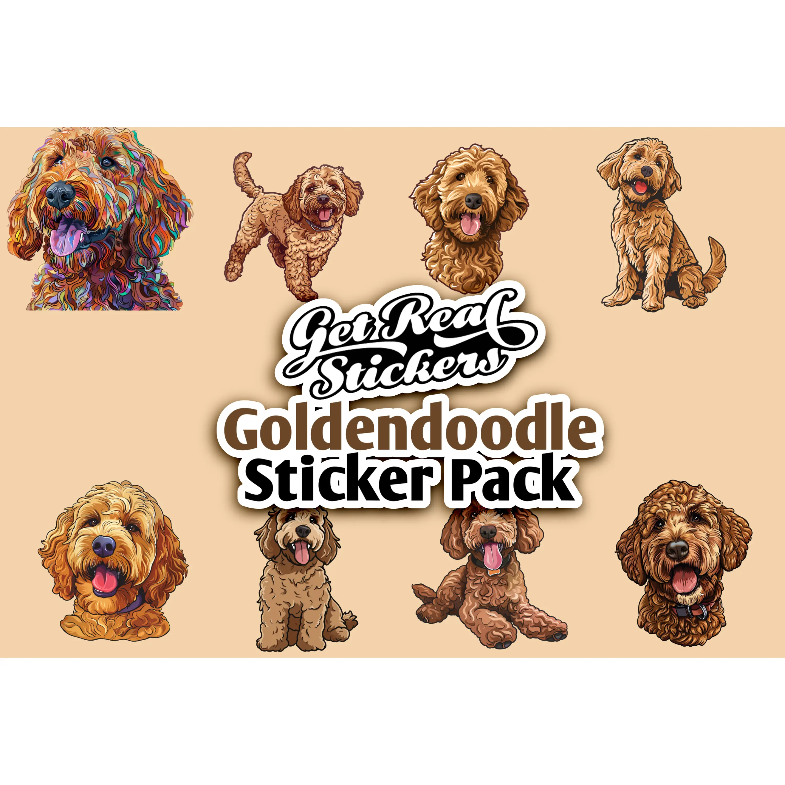 Golden Doodle Sticker Pack (All 8 Stickers Included)
