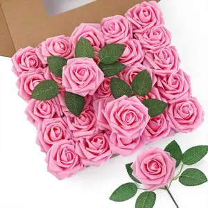 25 Roses with Stems, Foam Wedding Bouquet Artificial Flowers, Centerpiece, Outdoor Party Background, Tabletop Decorations