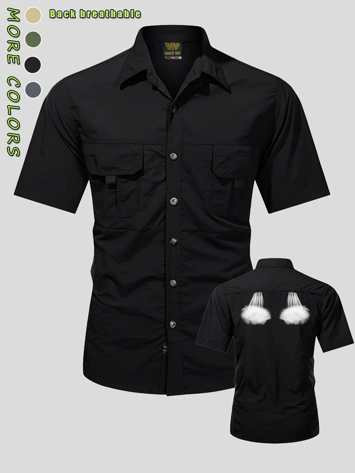Men's Summer Short Sleeve Shirt, Tactical Outdoor Workwear, Multi-Pocket Collared Shirt, Military Style, Breathable Top, T-Shirt, Casual Outings Shirt, Casual Fitted Shirt