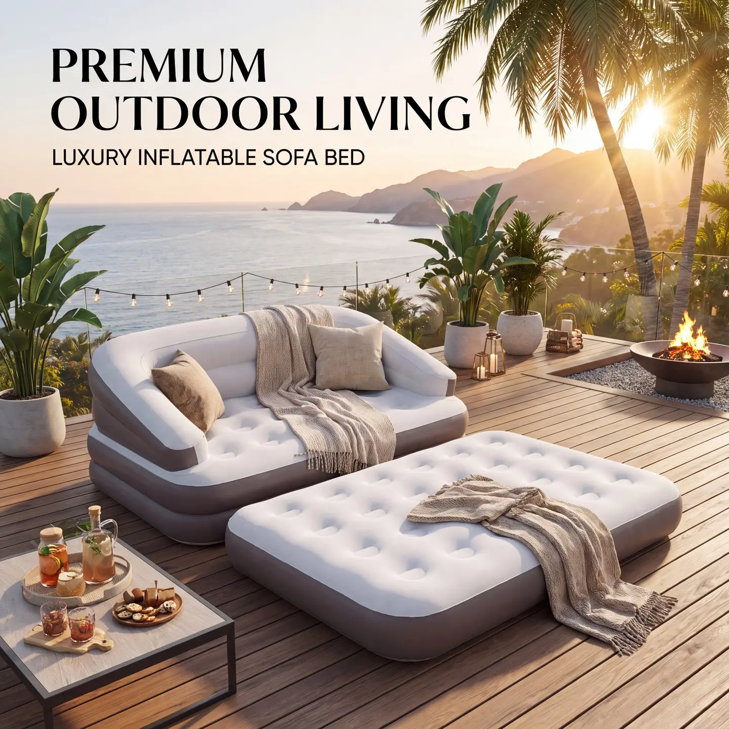 5-in-1 inflatable sofa bed-portable blow-up cushion sofa bed with flocking top-dual-size air sofa for tent camping/car travel backpack/family leisure, portable and convenient