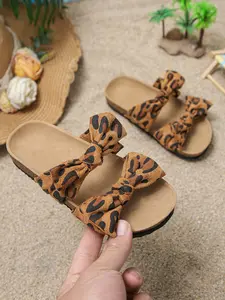 Girls' PU Leather Bow Sandals, Lightweight & Comfortable Design, Perfect for Home School Beach Outdoor Play